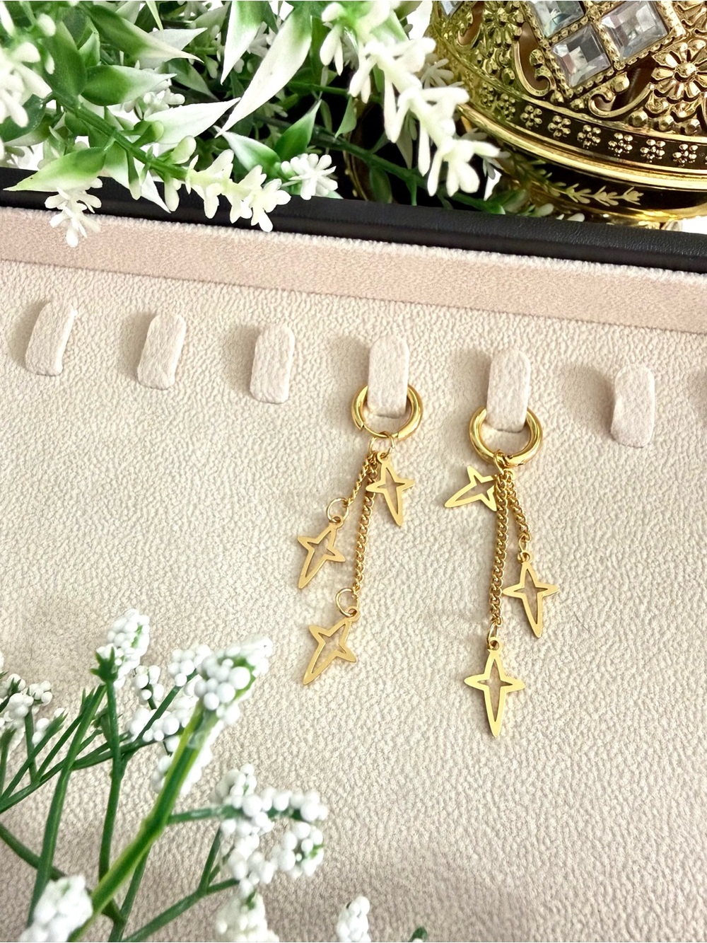 Gold Star Dangle Hoop Earrings- 18k gold plated